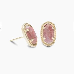 Emery Gold Stud Earrings In Pink Rhodonite